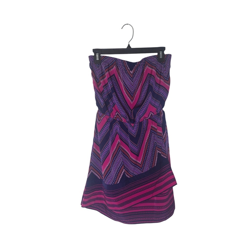 Express Strapless Mini Dress Pink Navy Blue Chevron Geometric Sweetheart Small